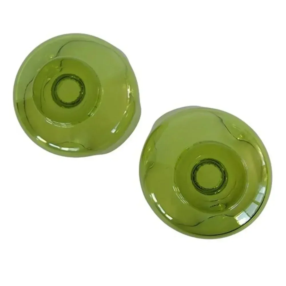 Vintage Green Glass Candle Holders Set of 2 Organic Wavy Retro Decor